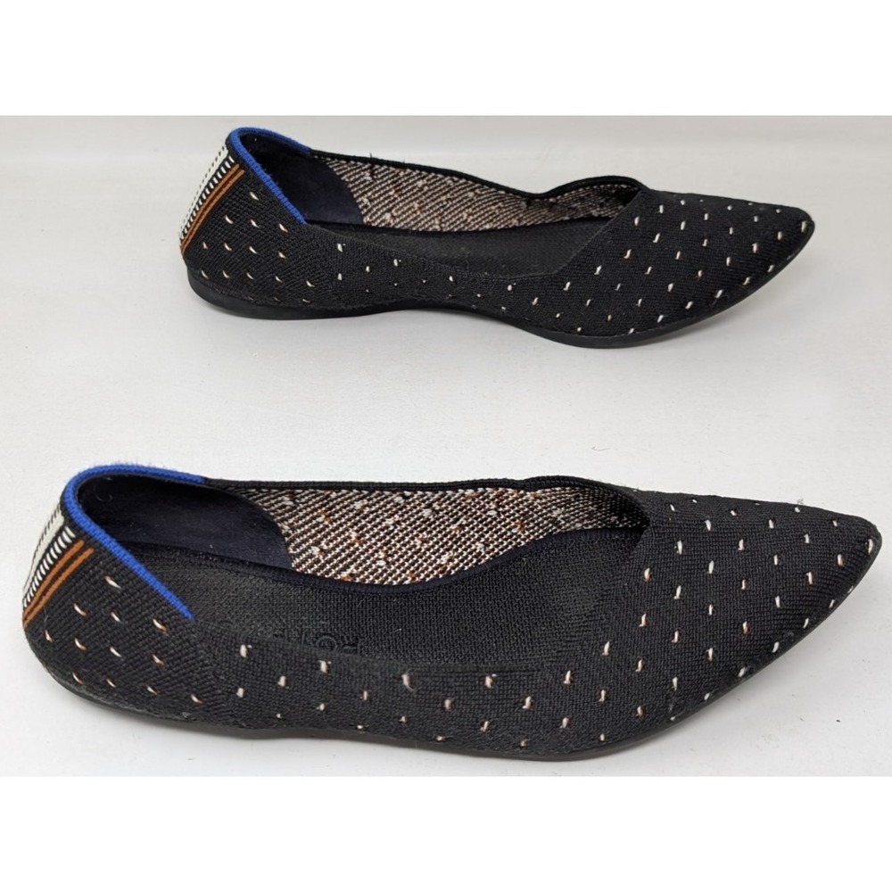 Rothy's The Point Black Ivory Dot Textile Ballet Flat Women's Size US 9.5